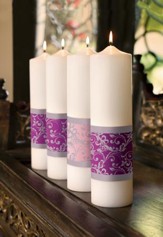 Emmanuel Advent Pillar Candle Set/ 3 purple, 1 pink  (3 x 12)