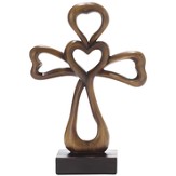 Tabletop Cross with Heart, Brown