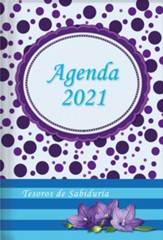 Agenda 2021: Tesoros de Sabiduria, puntos morado (2021 Treasure of Wisdom Daily Agenda, Purple Dots, Spanish)