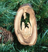 Nativity Ornament on Bark Slice