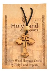 Olive Wood Eastern Cross Pendant on Cord