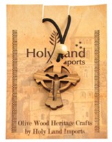 Olive Wood Celtic Risen Cross Pendant on Cord