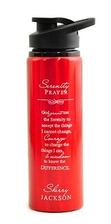 Personalized, Water Bottle, Flip Top, Serenity Prayer,  Red
