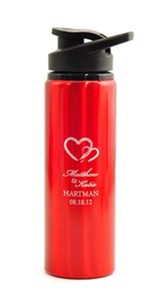 Personalized, Water Bottle, Flip Top, Two Hearts, Red