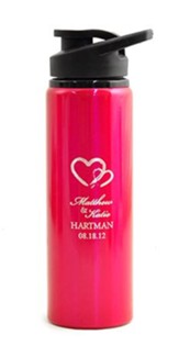 Personalized, Water Bottle, Flip Top, Two Hearts, Pink