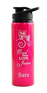 Personalized, Water Bottle, Flip Top, Owl Always Love  Jesus, Pink