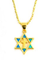 Cross in Star of David Black Opal Pendant