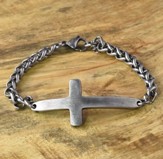 Sideways Cross, Silver Men's Bracelet