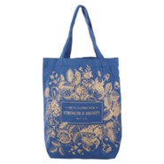 She is Clothed With Strength & Dignity Tote Bag, Blue