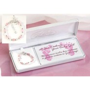 Baby Dedication Petal Cross Bracelet with Pink and White Cat's Eye