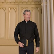Men's Long Sleeve Clergy Shirt with Tab Collar: Black, Size 17 x 32/33