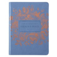 She is Clothed With Strength & Dignity Journal, Lux Leather, Blue with Foil Design