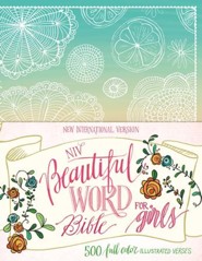 NIV, Beautiful Word Coloring Bible for Girls Pencil/Sticker Gift Set,  Updated, Leathersoft Over Board, Teal, Comfort Print: 600+ Verses to Color