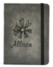 Personalized, Leather Notebook, with Flower, Small,Gray