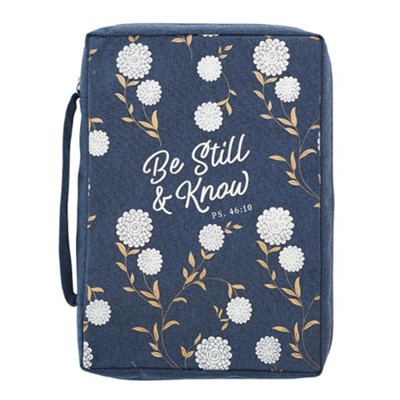 Be Still and Know Bible Cover, Canvas, Navy Blue, Large  - 
