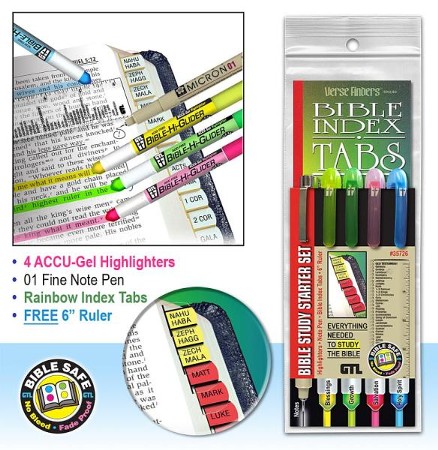 Accu-Gel & Pigma Micron Bible Study Starter Sets with Rainbow Verse Finder Bible Tabs 