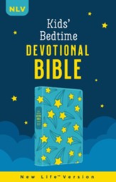 NLV Kid's Bedtime Devotional Bible--soft leather-look, aqua stars