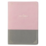 KJV Super Giant-Print Bible--soft leather-look, pink/gray