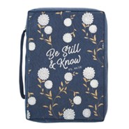 Be Still and Know Bible Cover, Canvas, Navy Blue, Large