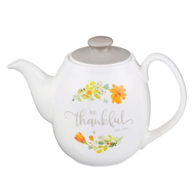 Be Thankful Ceramic Teapot, Floral  - 