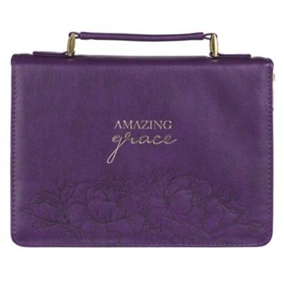Amazing Grace Bible Cover, Purple Floral, Large  - 