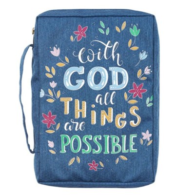 With God All Things Bible Cover, Navy, Large 