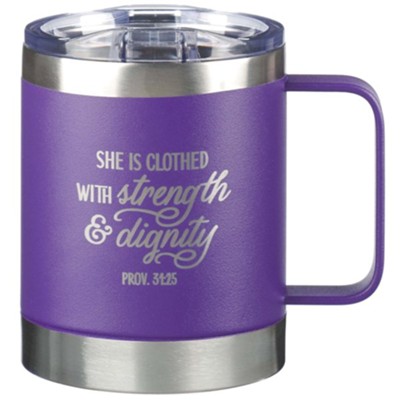 She is Clothed with Strength & Dignity Purple Ceramic Mug - Proverbs 31:25