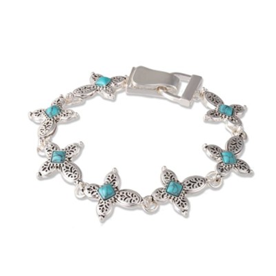 Antique Cross Bracelet with Bead, Turquoise, Silver  - 