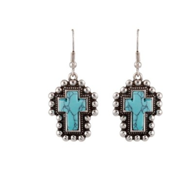Beaded Cross Edged Earrings, Turquoise  - 
