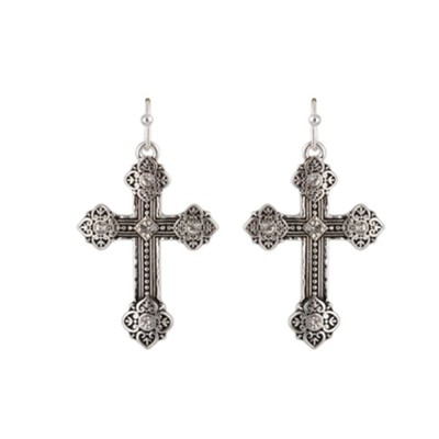 Antique Cross Earrings, Silver  - 