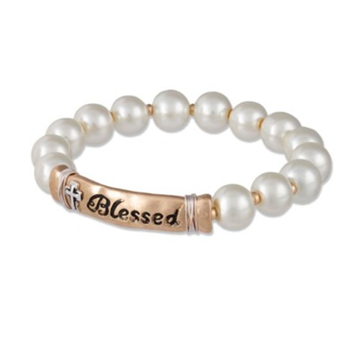 Blessed Beaded Pearl Stretch Bracelet  - 