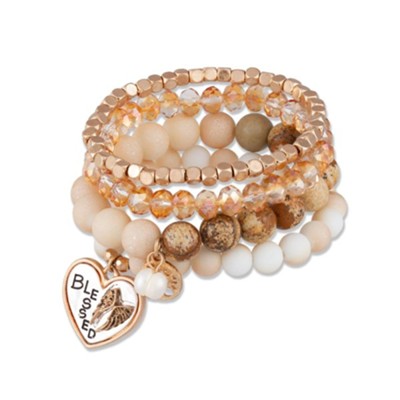Blessed Multi-Row Stretch Bracelet with Heart Charm  - 