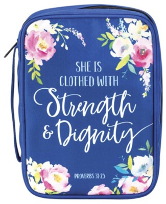 She is Clothed With Strength and Dignity Bible Cover, Blue, X-Large  - 