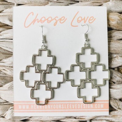 Braxton Cross Earrings, Silver  - 