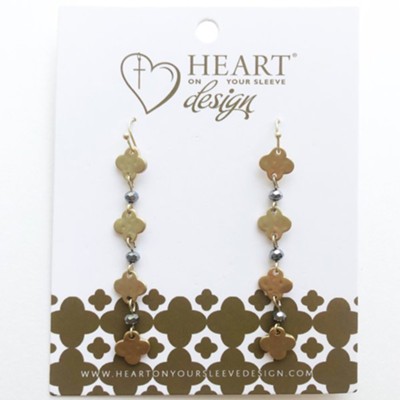 Clover Drop Earrings with Dusk Beads, Gold Plated, Clover Collection  - 