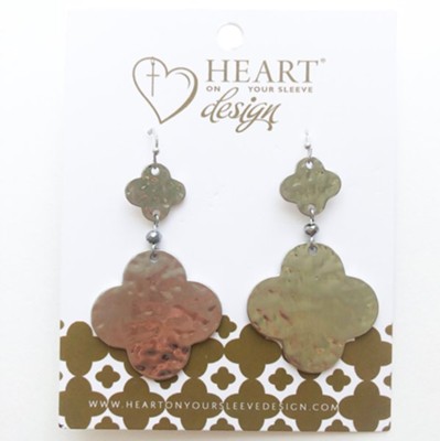 Drop Hammered Clover Earrings, Silver, Clover Collection  - 