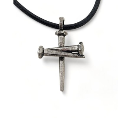 Silver Cross Pendant Black Cord Necklace