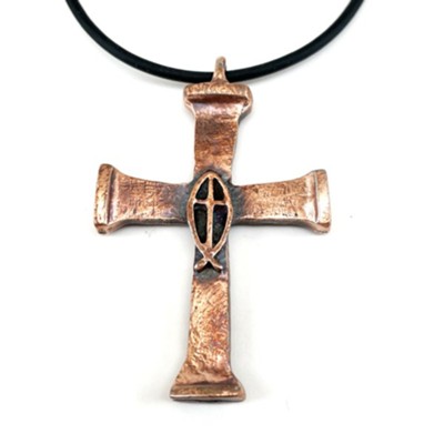 Horse Nail Cross Necklace, Copper Finish, Black Cord - Christianbook.com