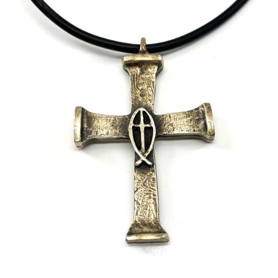 Horse Nail Cross Necklace, Brass Finish, Black Cord - Christianbook.com