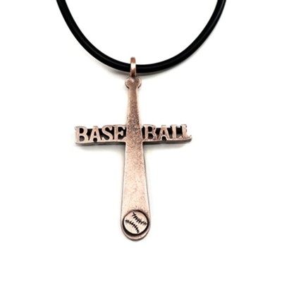 Baseball Cross Necklace, Copper Finish, Black Cord  - 
