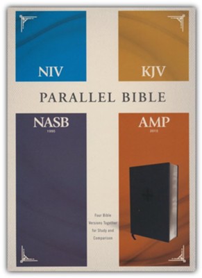 NIV, KJV, NASB, Amplified Parallel Bible--soft-leather-look, black  - 