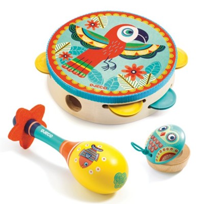 Musical Instruments, Set of 3 Tambourine, Maracas, Castanet  - 