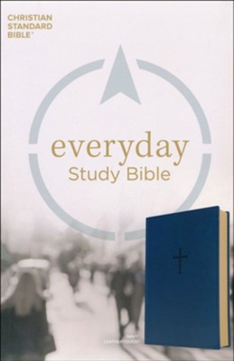 CSB Everyday Study Bible--soft leather-look, navy blue with cross