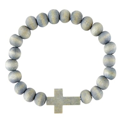 Beaded Cross Wood Bracelet, Gray  - 