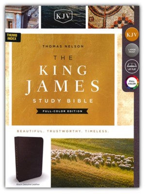 KJV Study Bible Full-Color Edition, Genuine Leather, Black, Indexed  - 