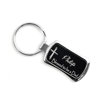 Personalized, Blessed to Be a Dad Keyring, Black   - 