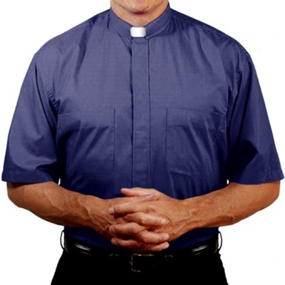 Men's Short Sleeve Clergy Shirt with Tab Collar: Navy, Size 17.5  - 