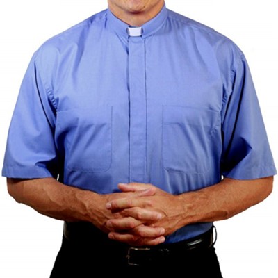 Mens Short Sleeves Tab Collar Clergy Shirt Black