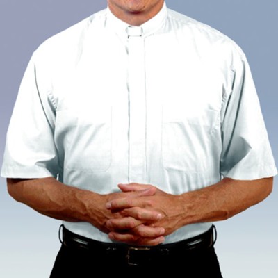 Men's Short Sleeve Clergy Shirt with Tab Collar: White, Size 17.5  - 