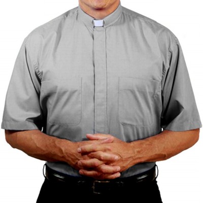 Men's Short Sleeve Clergy Shirt with Tab Collar: Gray, Size 17  - 